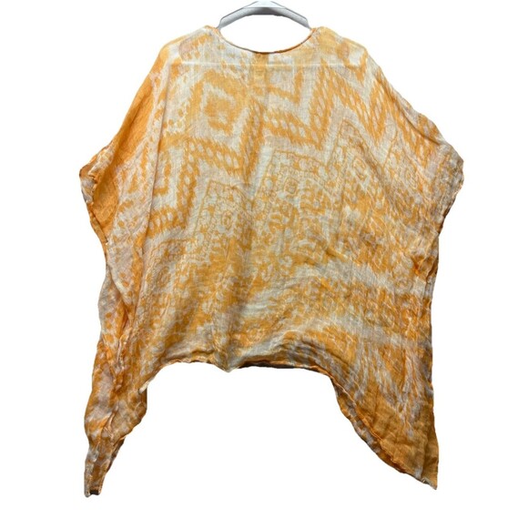 Chico's Poncho Ruana L/XL Orange Tie Dye Lightweight 100% Linen Boho - Picture 4 of 4